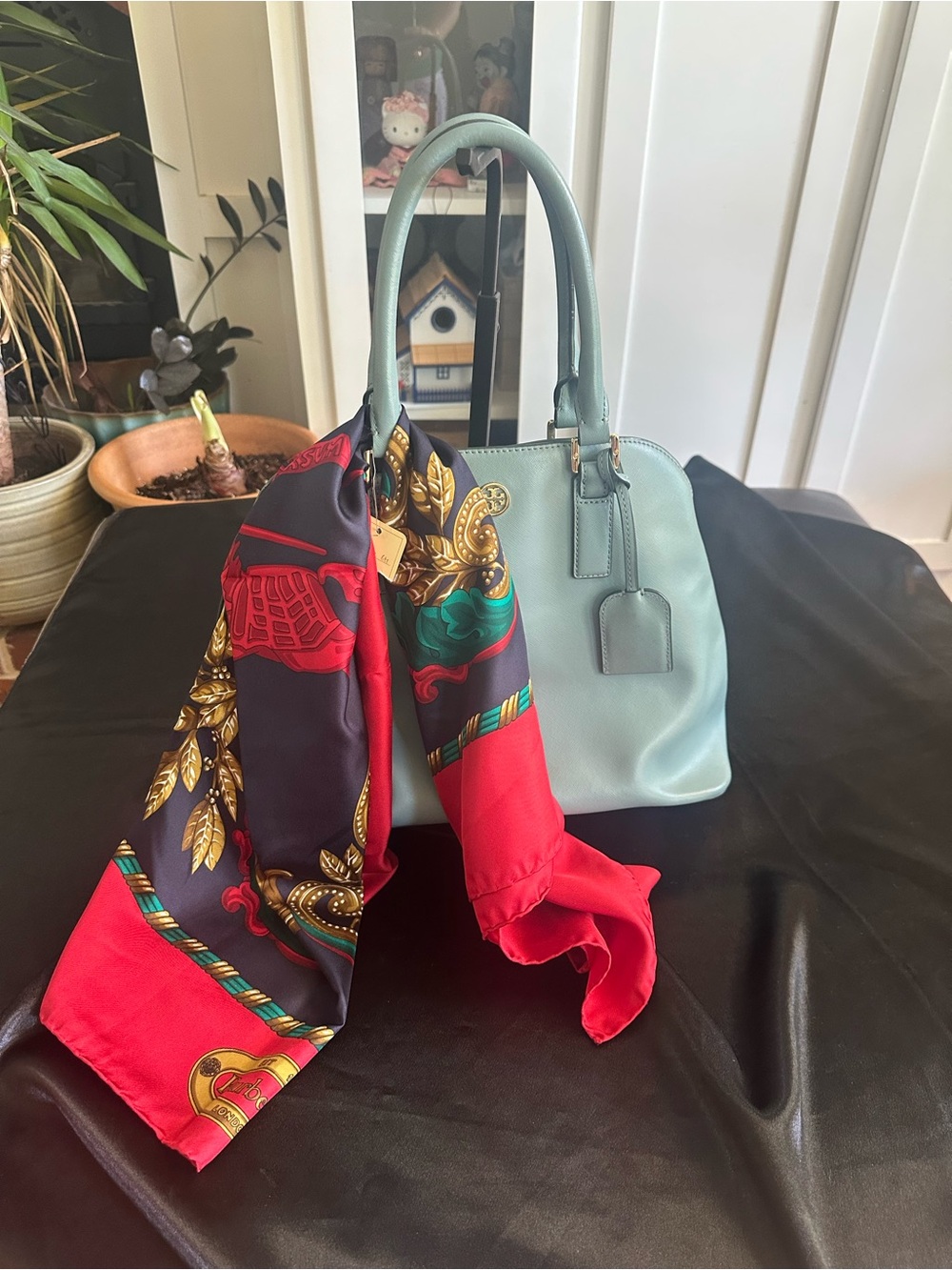 Light Blue Leather Satchel (scarf not included)